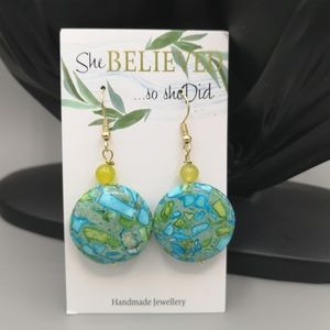 Faux Marble Earrings with Gold Tone Metal